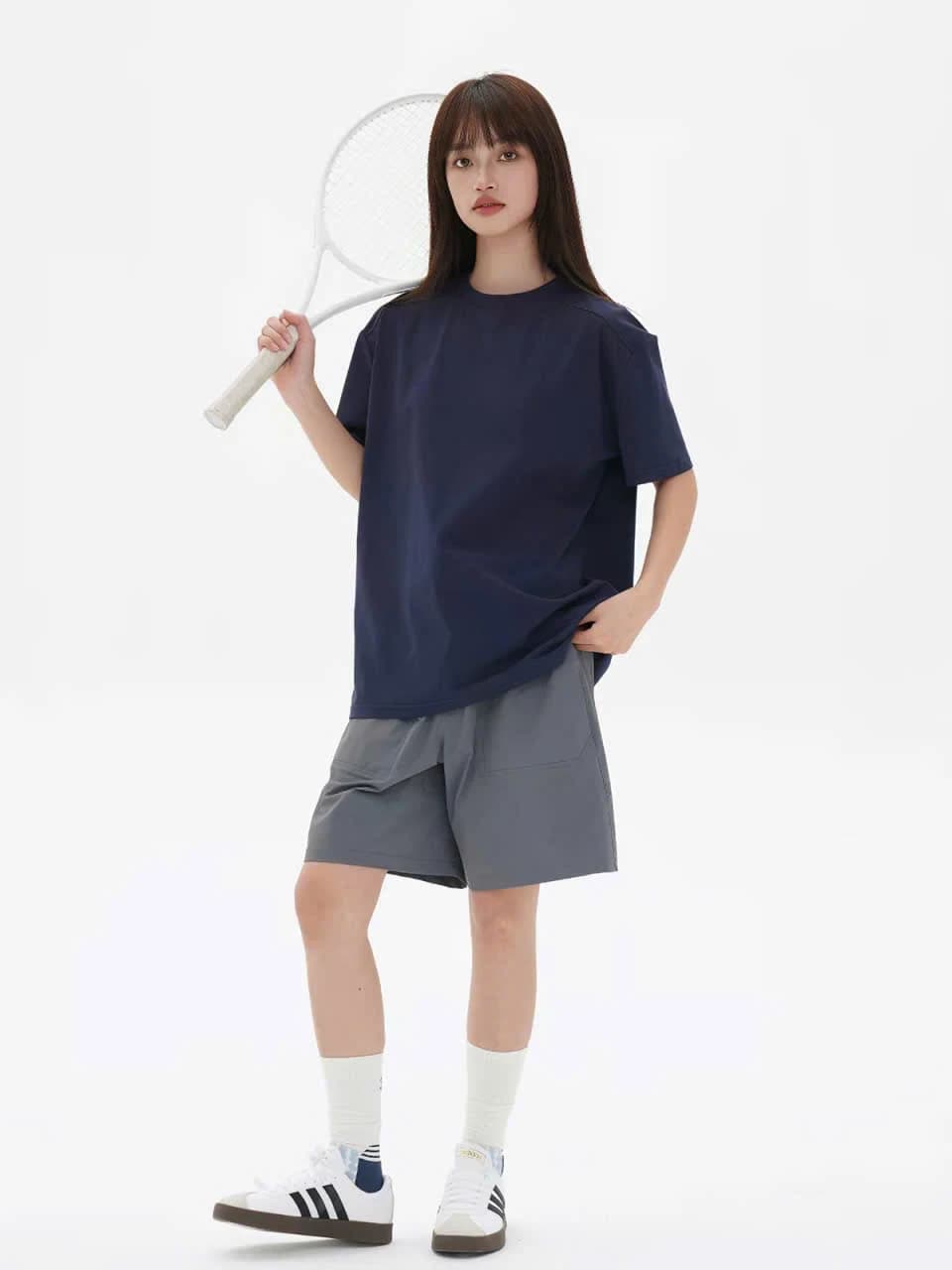 ÁO THUN TRƠN UNISEX FORM SUÔNG MÀU NAVY — ảnh 6