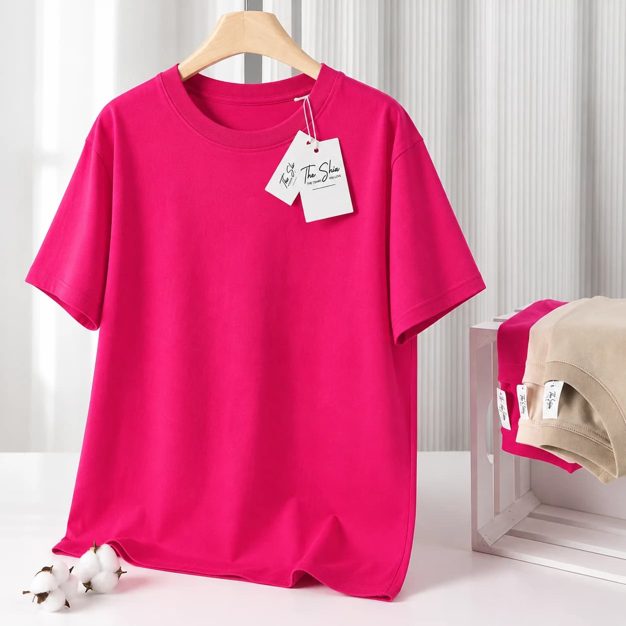ÁO THUN TRƠN UNISEX FORM SUÔNG HỒNG SEN — ảnh 3