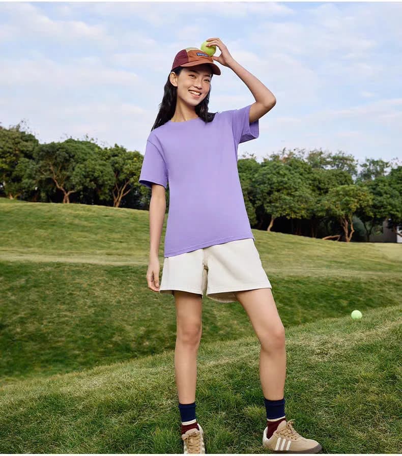 ÁO THUN TRƠN UNISEX FORM SUÔNG TÍM NHẠT — ảnh 4