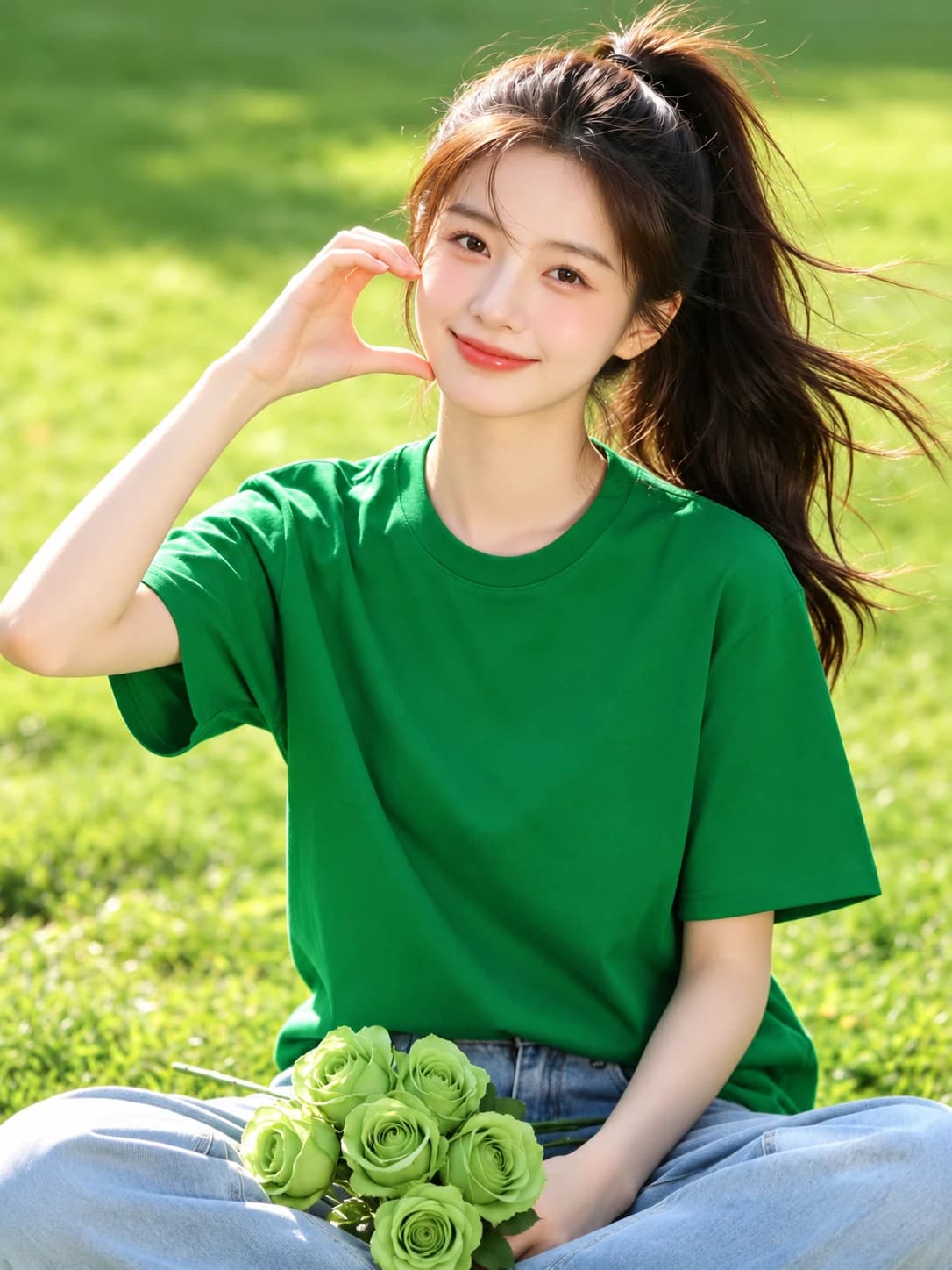 ÁO THUN TRƠN UNISEX FORM SUÔNG XANH KÉT — ảnh 2