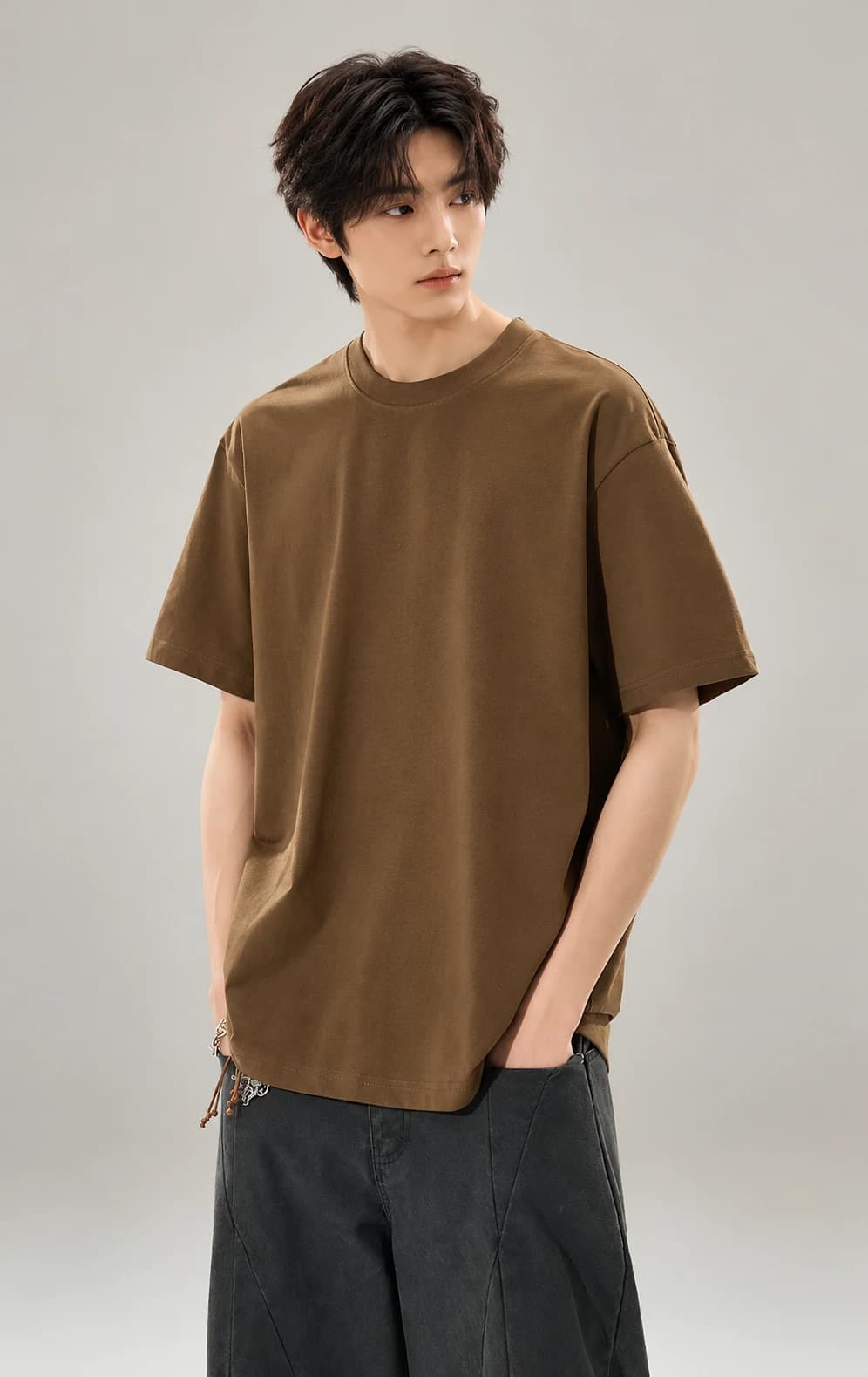 ÁO THUN TRƠN UNISEX FORM SUÔNG NÂU — ảnh 2