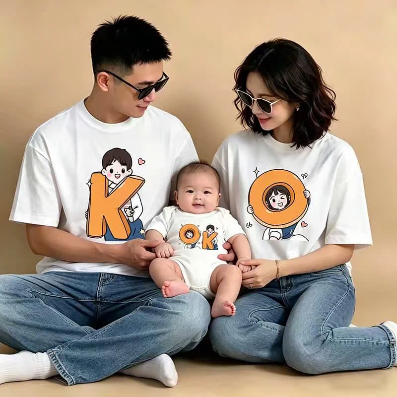 ÁO THUN GIA ĐÌNH HỌA TIẾT CHỮ OK