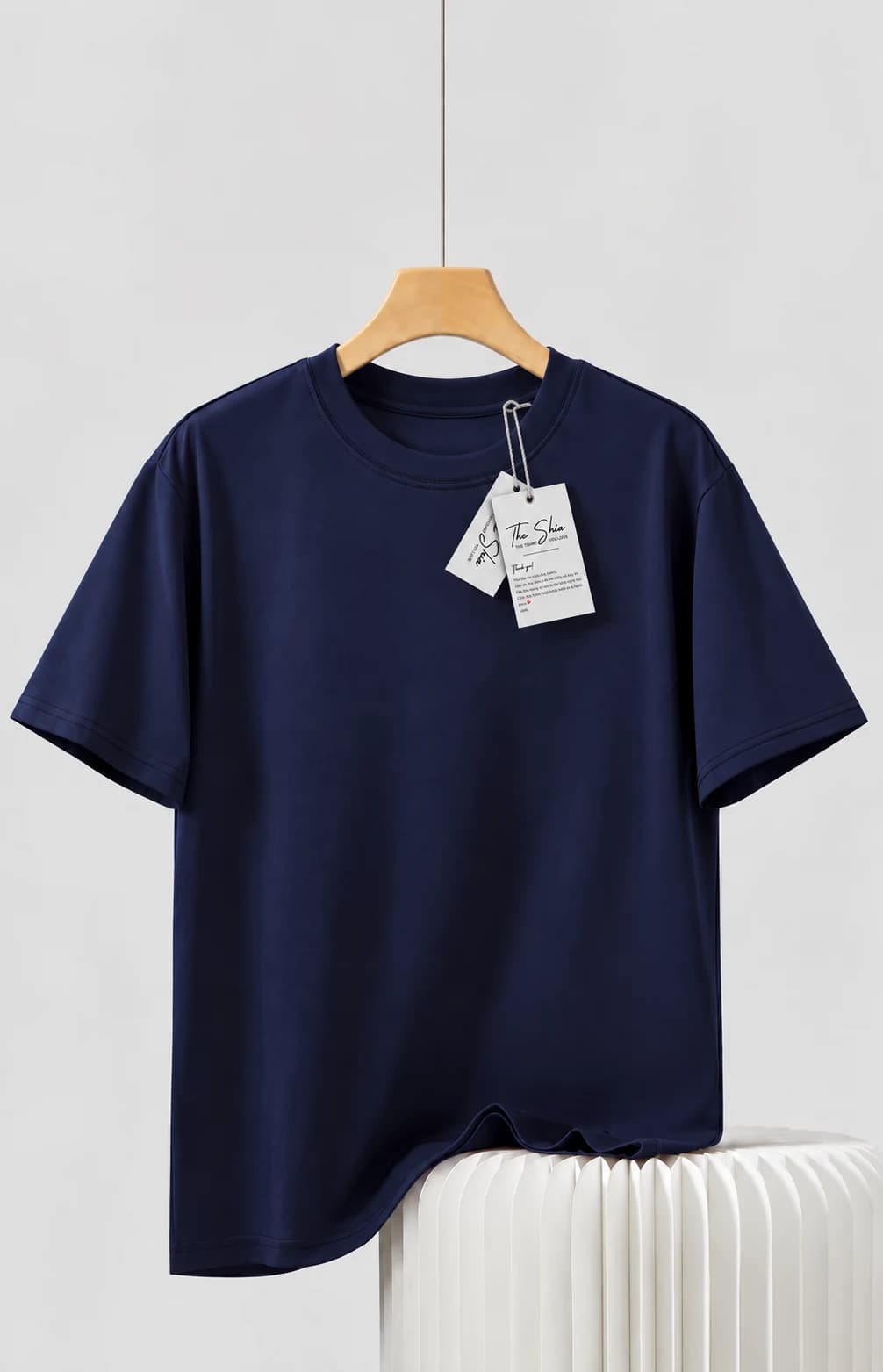 ÁO THUN TRƠN UNISEX FORM SUÔNG MÀU NAVY — ảnh 1