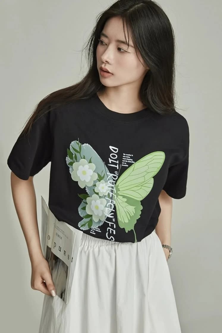 Áo thun nữ Butterfly Flower Print — ảnh 3