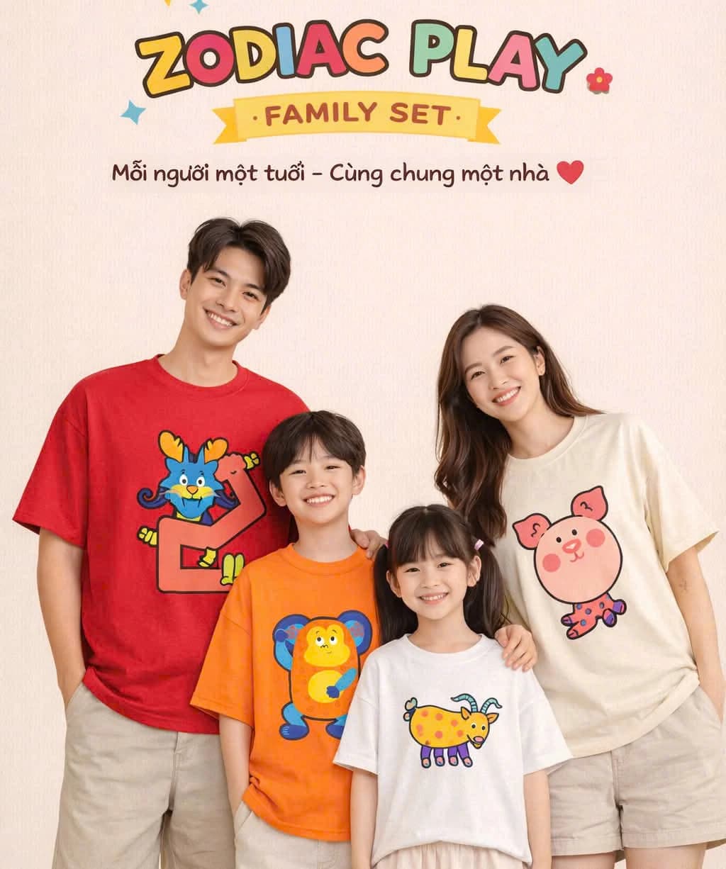 Zodiac Play Collection | Áo thun 12 con giáp Unisex | Đủ size từ 12 kg tới 120 kg | Áo có 10 màu, Tùy chọn màu áo, con giáp & size áo!