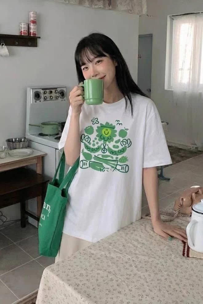 Áo thun nữ Green Daisy Print