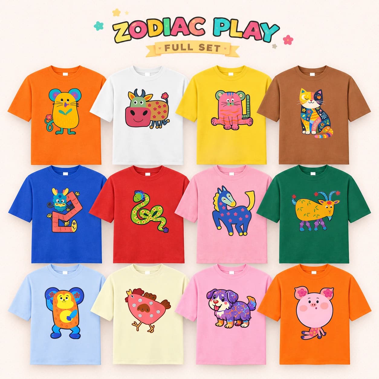 Zodiac Play Collection | Áo thun 12 con giáp Unisex | Đủ size từ 12 kg tới 120 kg | Áo có 10 màu, Tùy chọn màu áo, con giáp & size áo! — ảnh 2