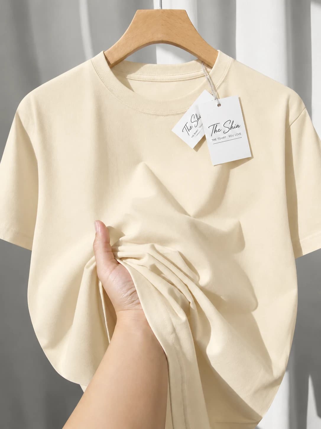 ÁO THUN TRƠN UNISEX FORM SUÔNG KEM CHEESE