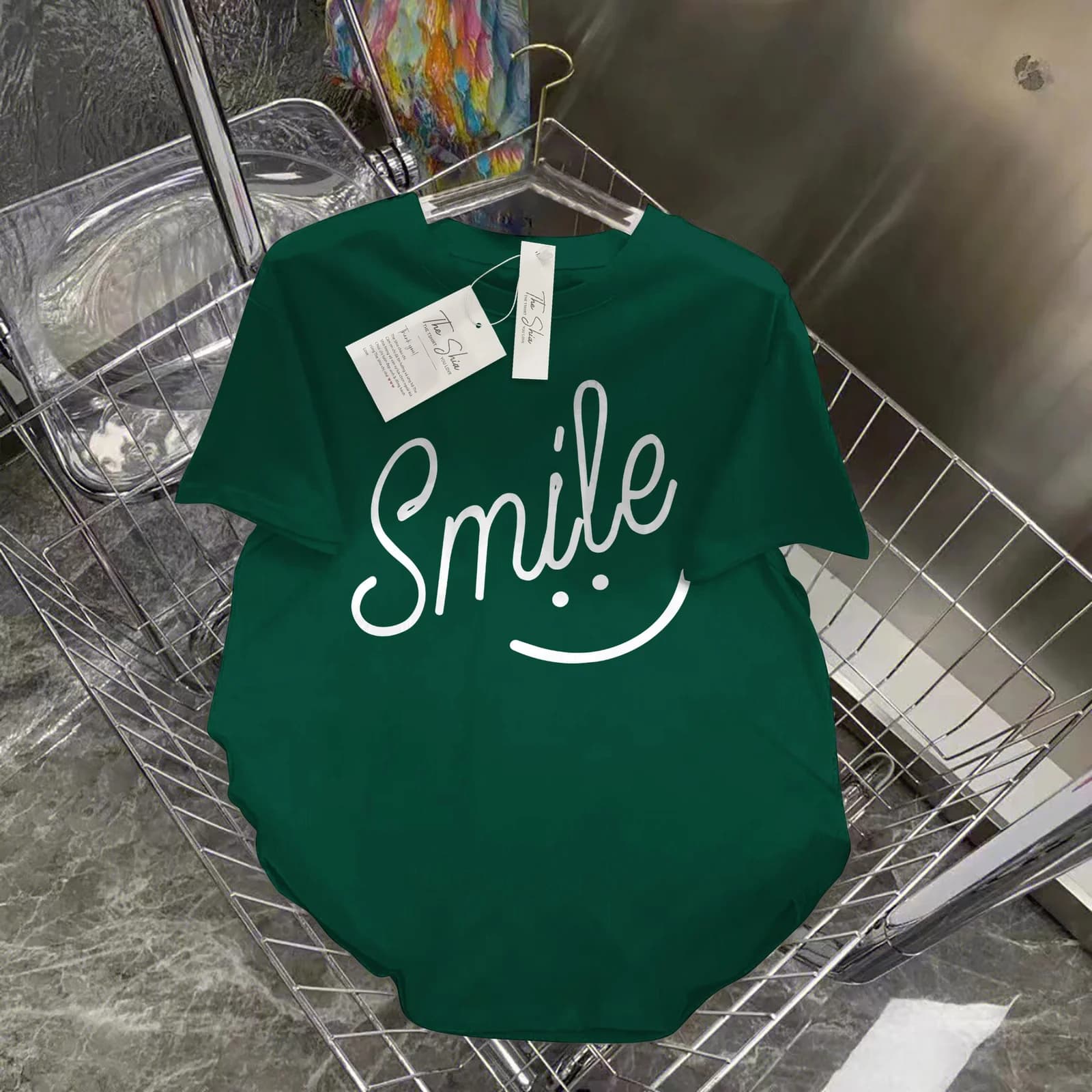 ÁO THUN SUÔNG HỌA TIẾT Smile trắng