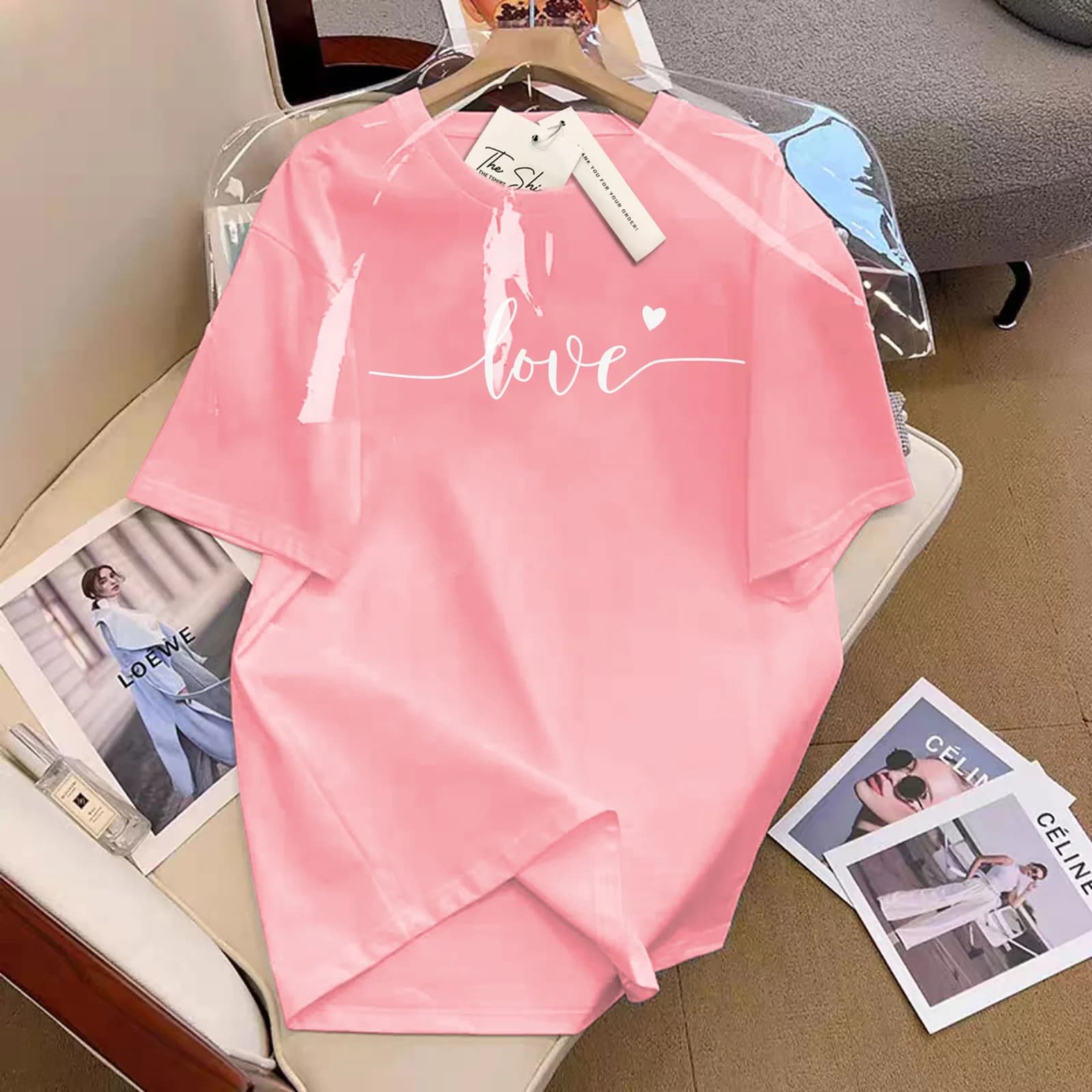ÁO THUN SUÔNG HỌA TIẾT love bé trắng