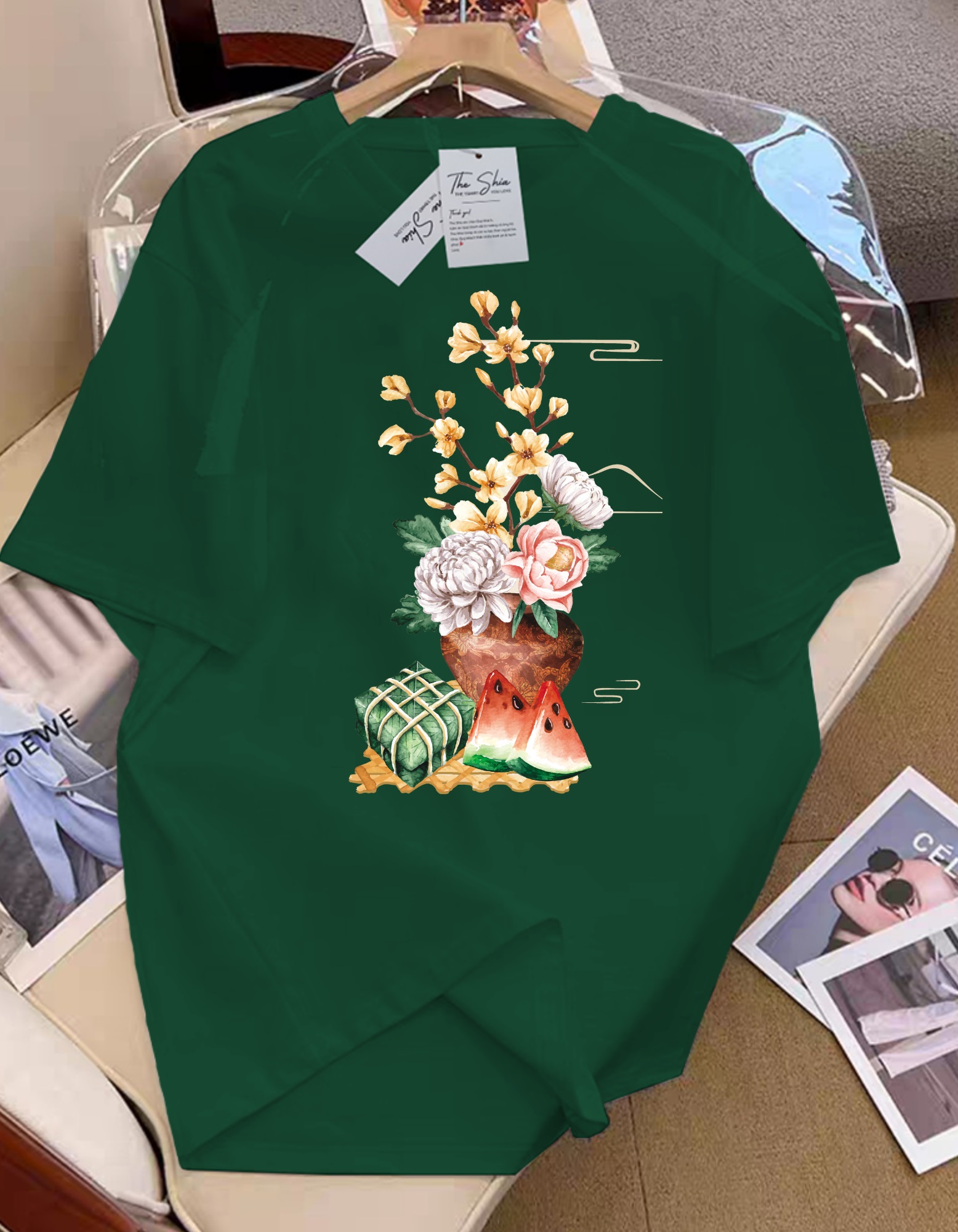 Áo tết xanh bình hoa – bánh chưng dưa hấu s558 Áo tết xanh bình hoa – bánh chưng dưa hấu s558